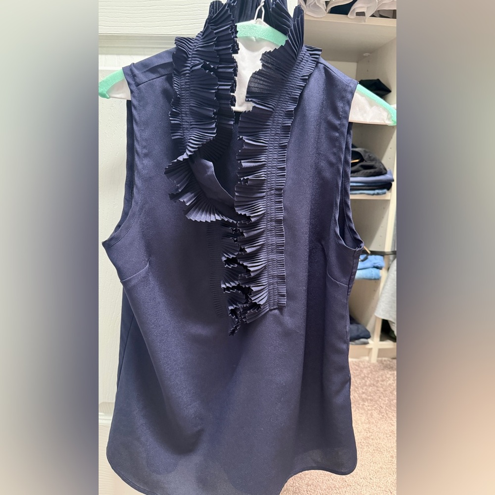 Sleeveless Ruffle V-Neck Camisole in Navy